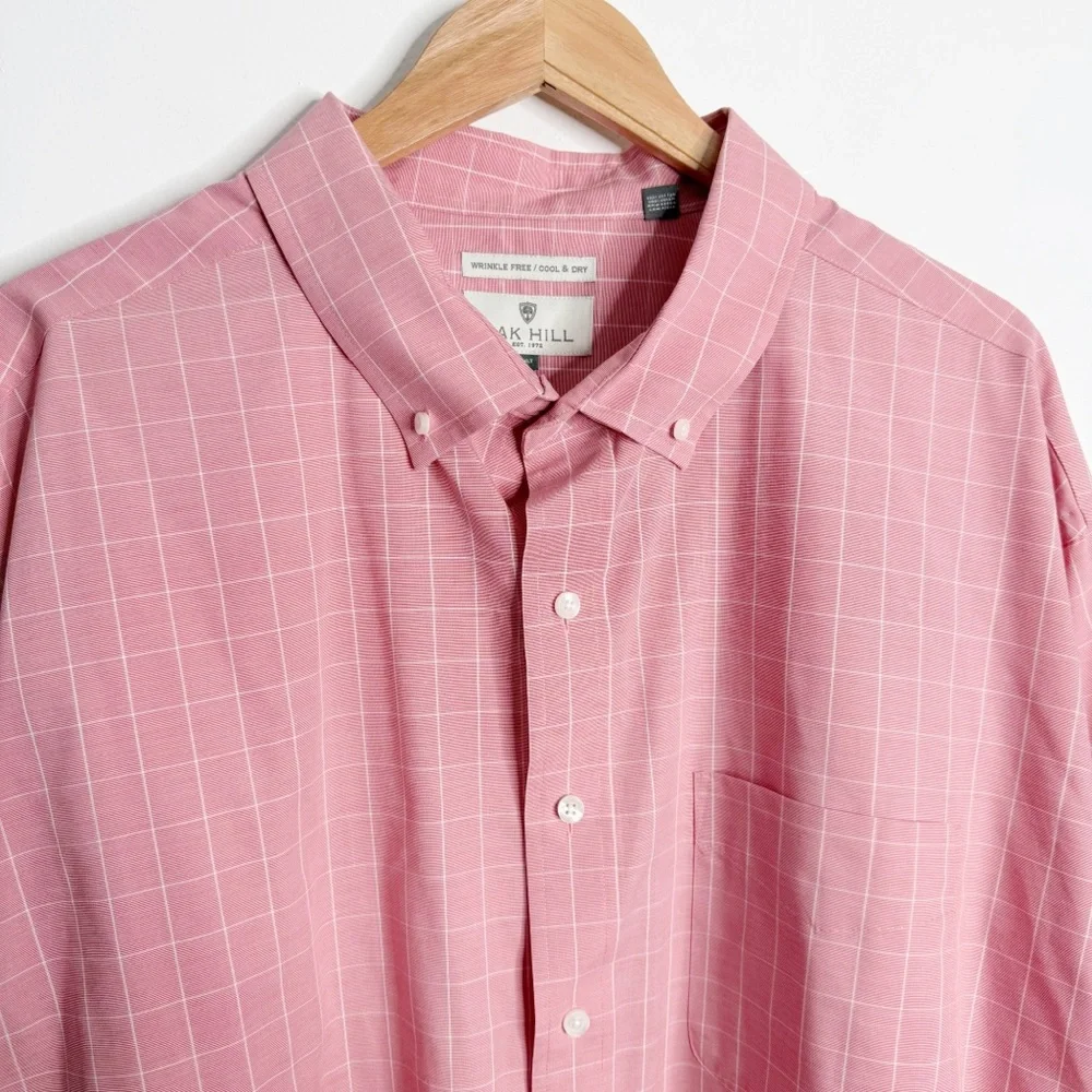 NWOT Oak Hill Red Plaid Button Down Shirt 3XLT Preppy Casual Workwear Cool & Dry